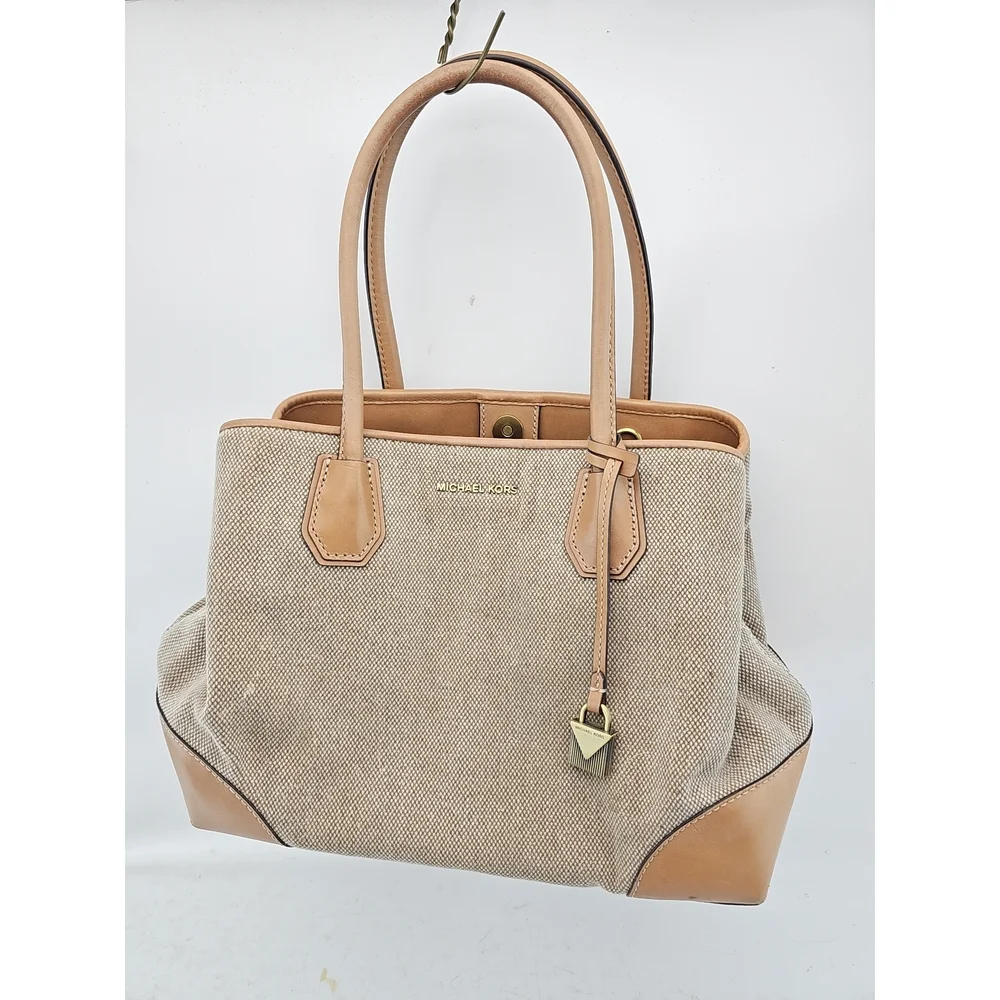 Michael Kors Tan Canvas and Leather Satchel Bag